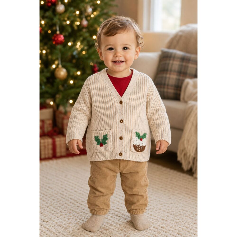 NEXT Kids Christmas Cardigan 12-18 Months  Jolly & Bright Pudding Pockets NWT